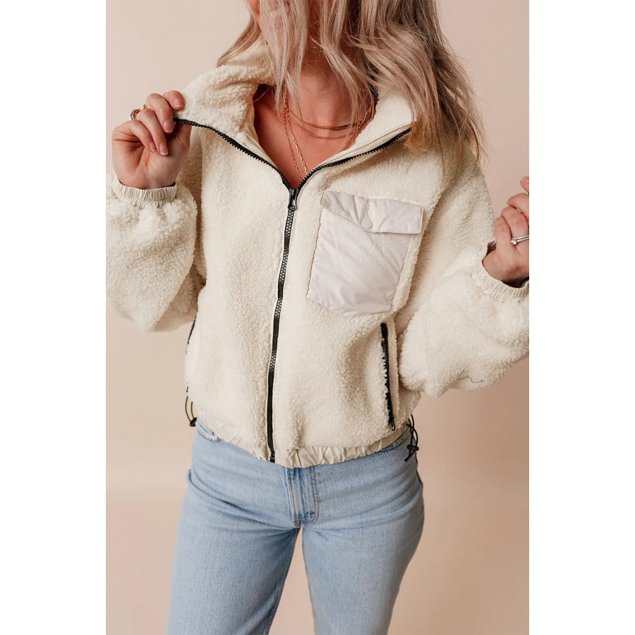 Zip Up Long Sleeve Hooded Jacket Ivory / S Apparel and Accessories