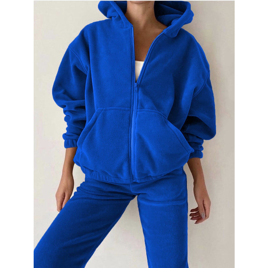 Zip Up Long Sleeve Hoodie and Joggers Set Royal Blue / S Apparel and Accessories