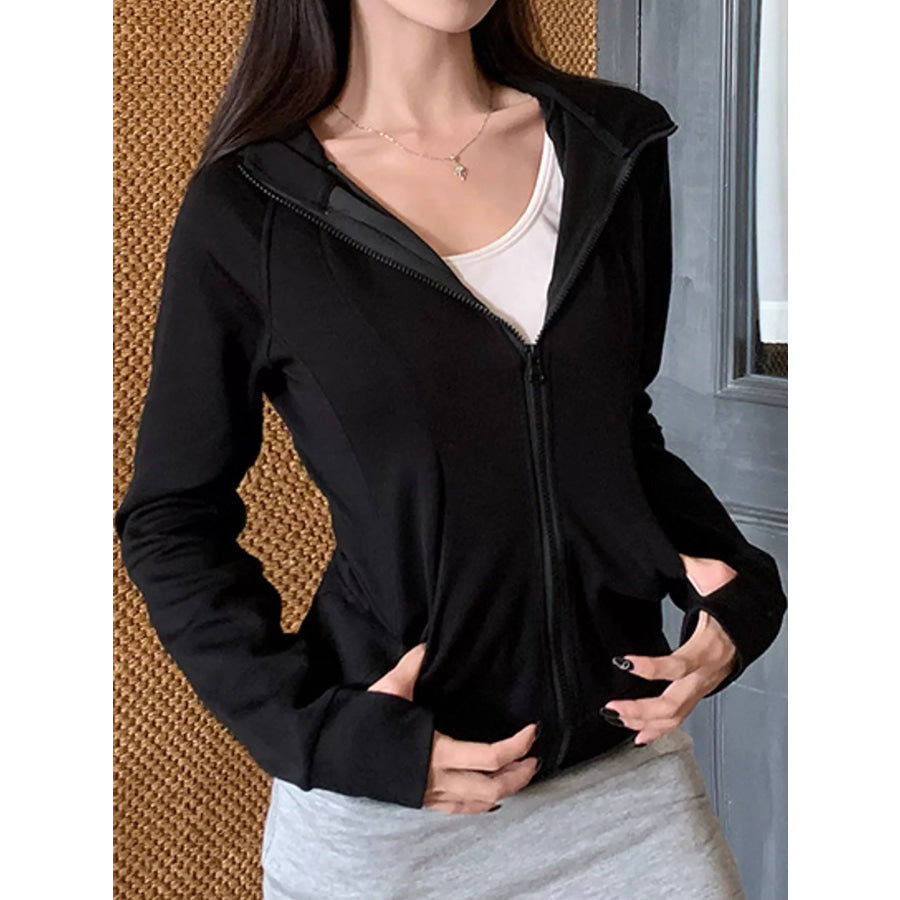 Zip Up Long Sleeve Hoodie Black / S Apparel and Accessories