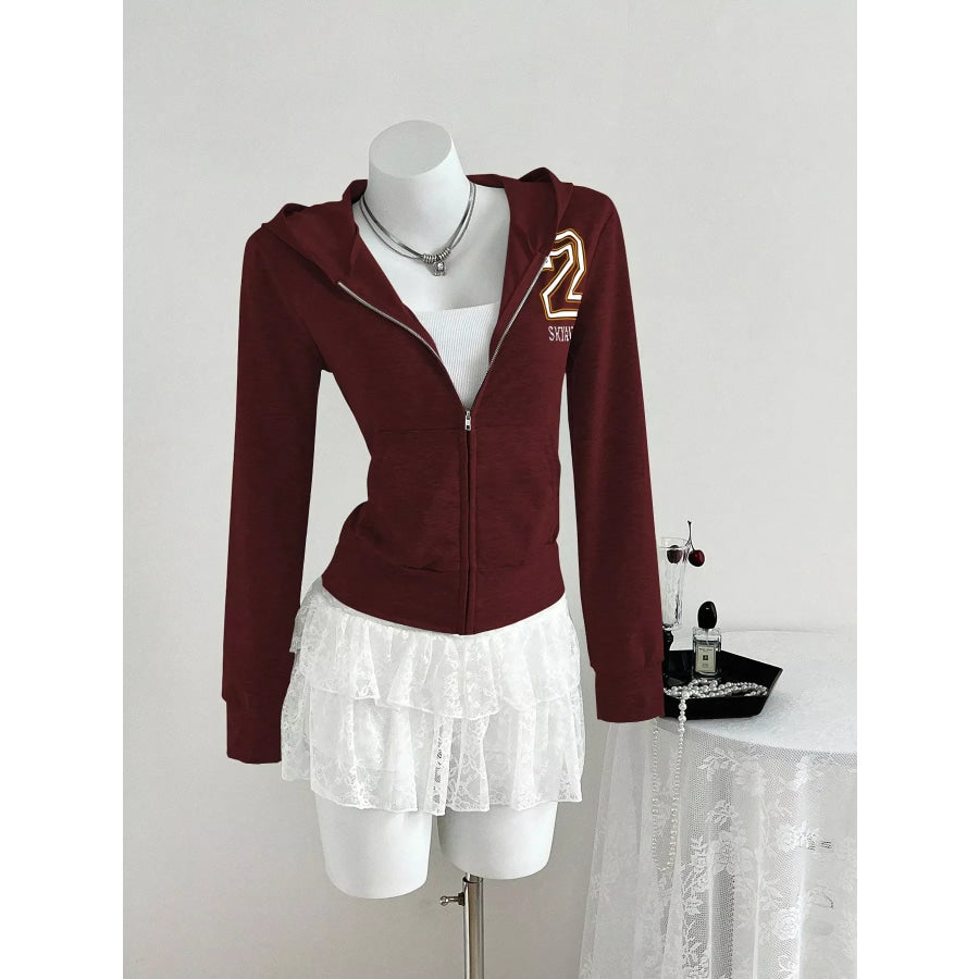 Zip Up Long Sleeve Hoodie Burgundy / S Apparel and Accessories