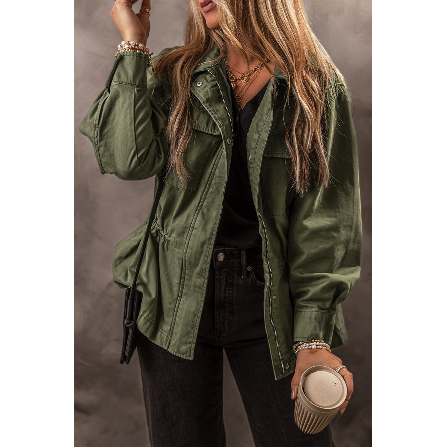 Zip Up Long Sleeve Jacket Army Green / S Apparel and Accessories