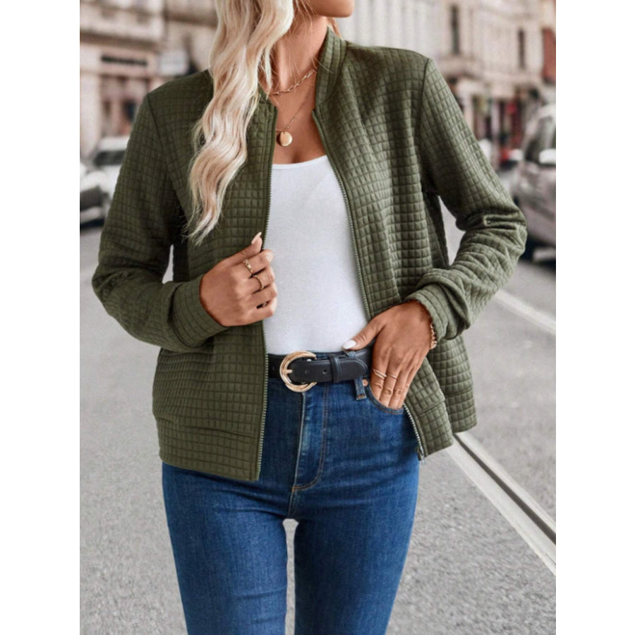 Zip Up Long Sleeve Jacket Army Green / S Apparel and Accessories