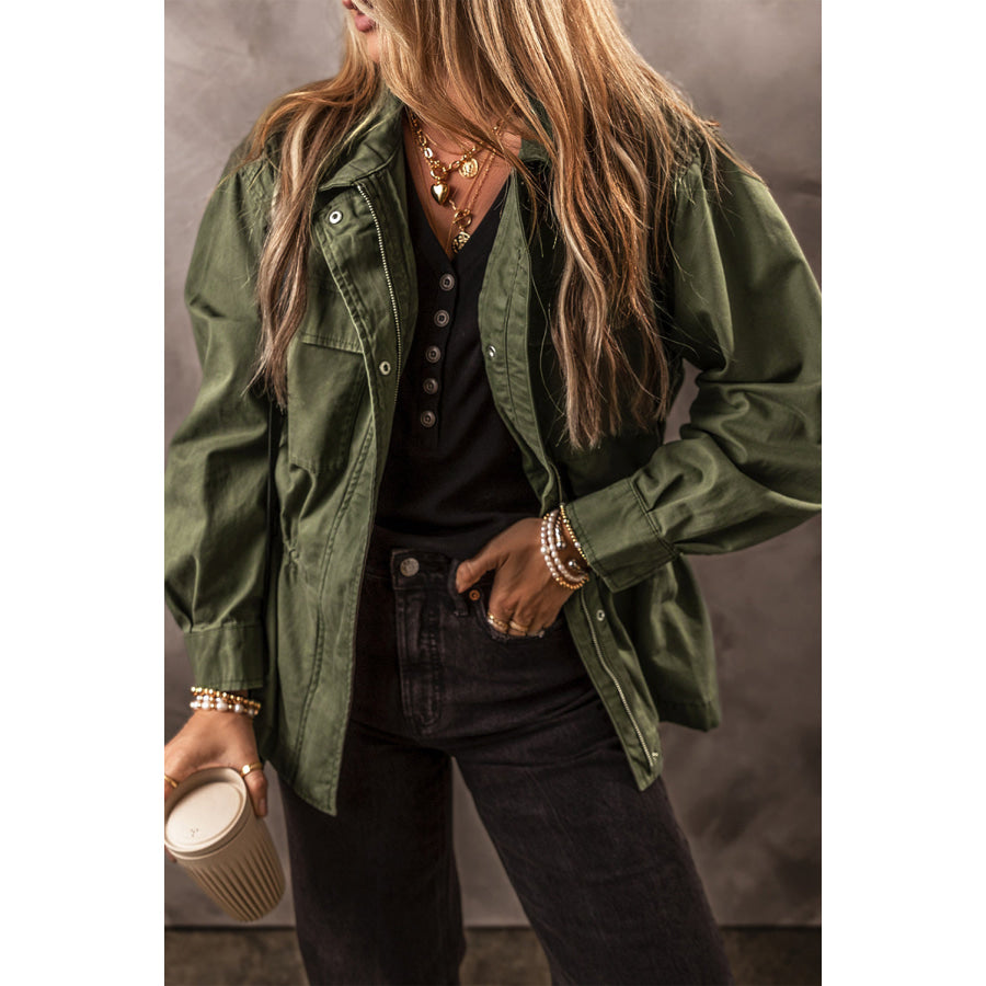 Zip Up Long Sleeve Jacket Army Green / S Apparel and Accessories