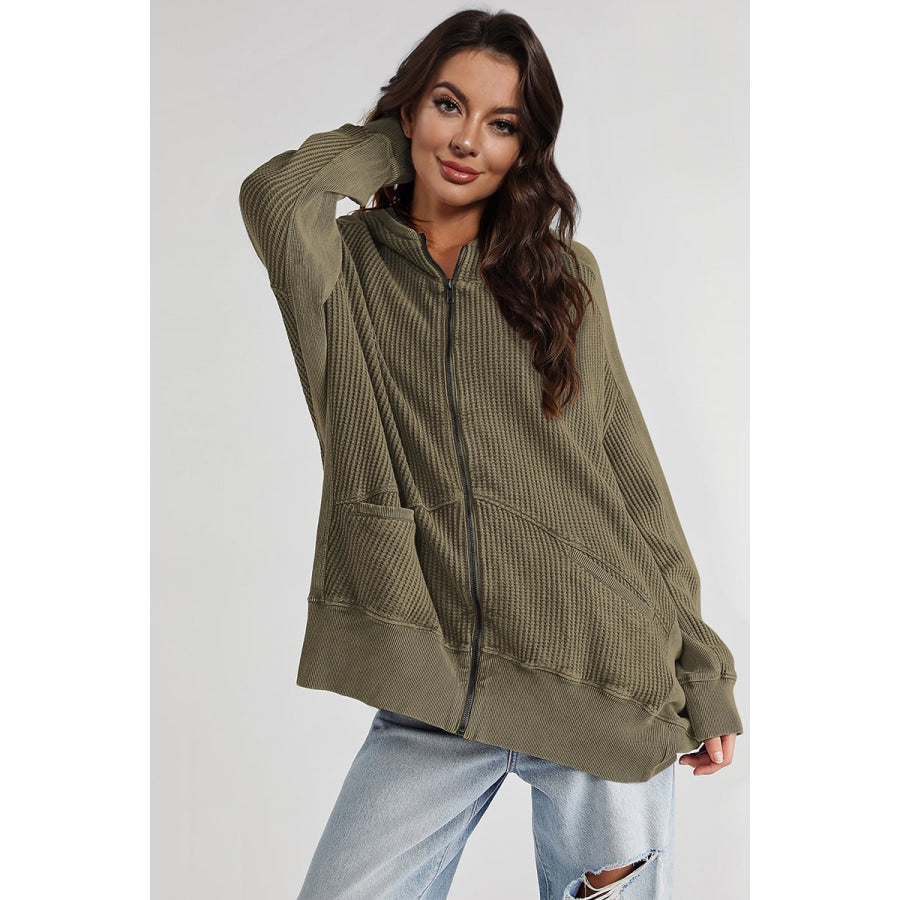 Zip-Up Long Sleeve Jacket Army Green / S