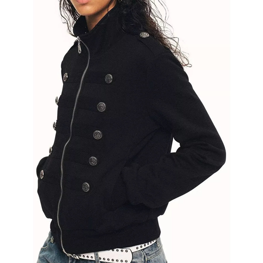 Zip Up Long Sleeve Jacket Black / S Apparel and Accessories