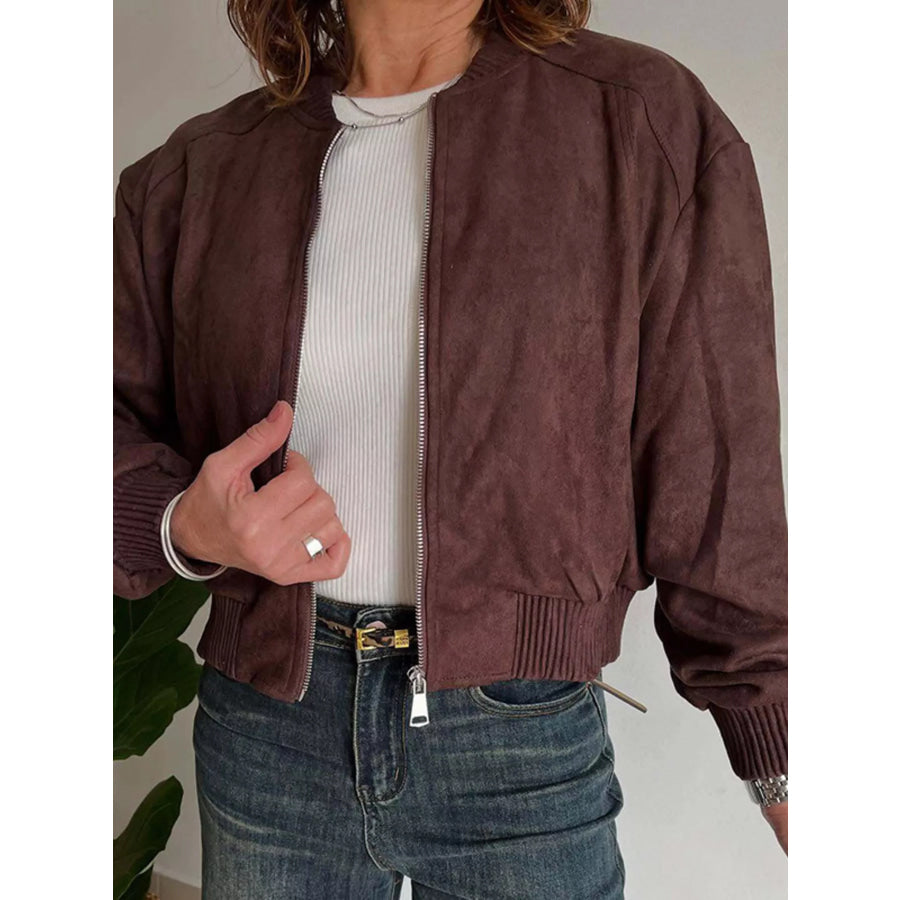 Zip Up Long Sleeve Jacket Burgundy / S Apparel and Accessories