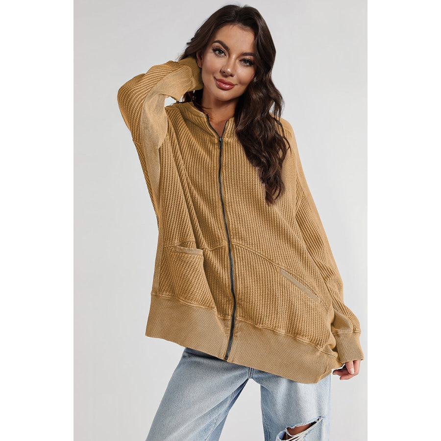 Zip-Up Long Sleeve Jacket Caramel / S