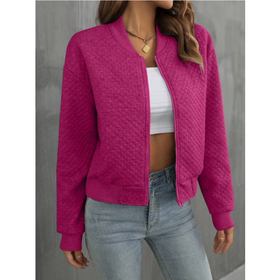 Zip Up Long Sleeve Jacket Deep Rose / S Apparel and Accessories