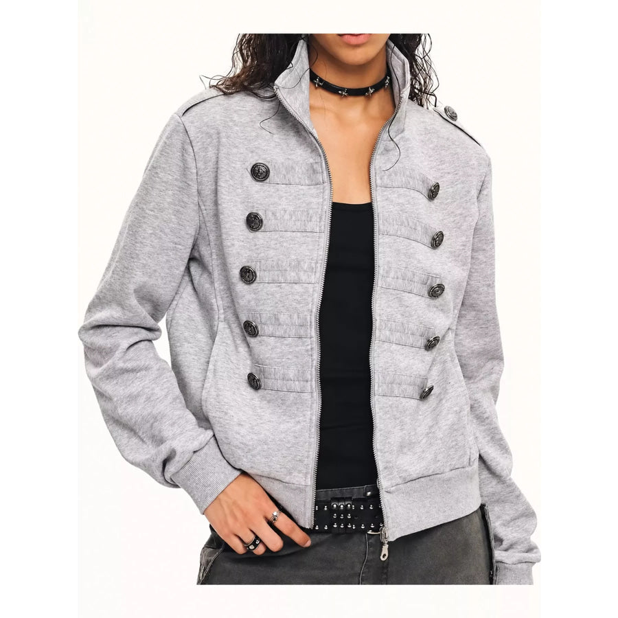 Zip Up Long Sleeve Jacket Gray / S Apparel and Accessories