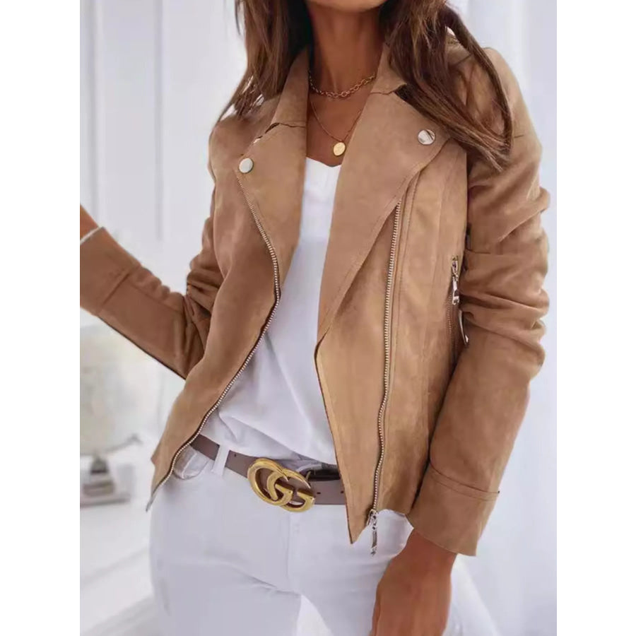 Zip Up Long Sleeve Jacket Khaki / S Apparel and Accessories