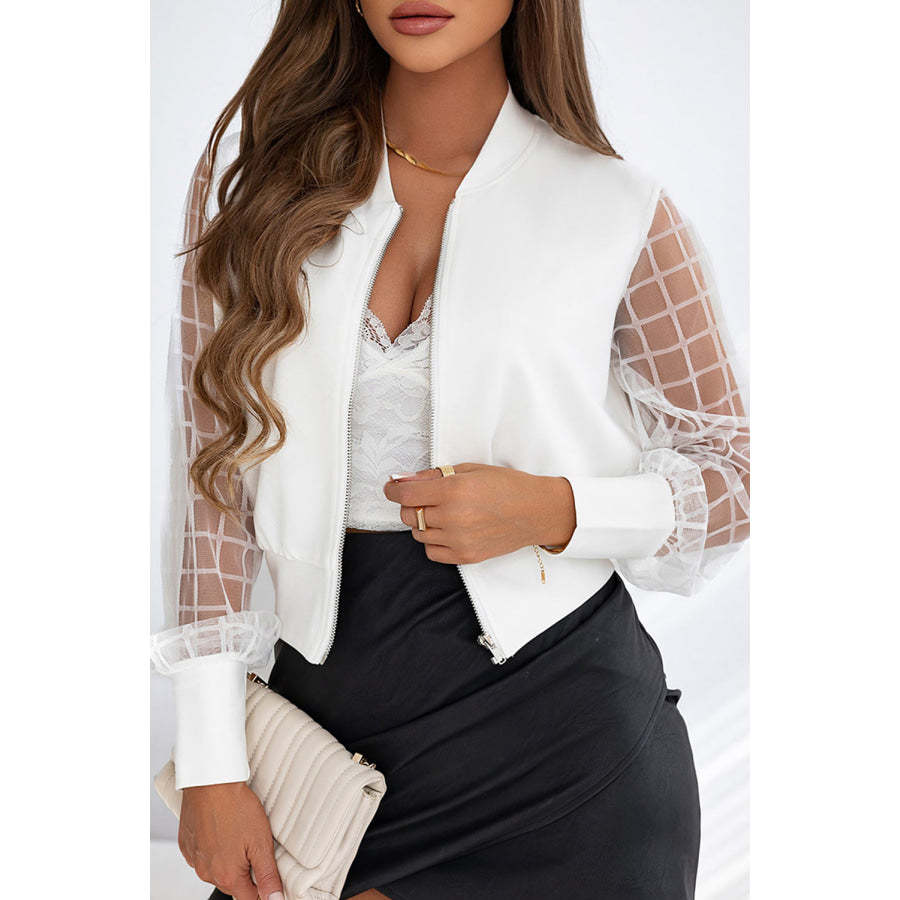 Zip Up Long Sleeve Jacket White / L Apparel and Accessories