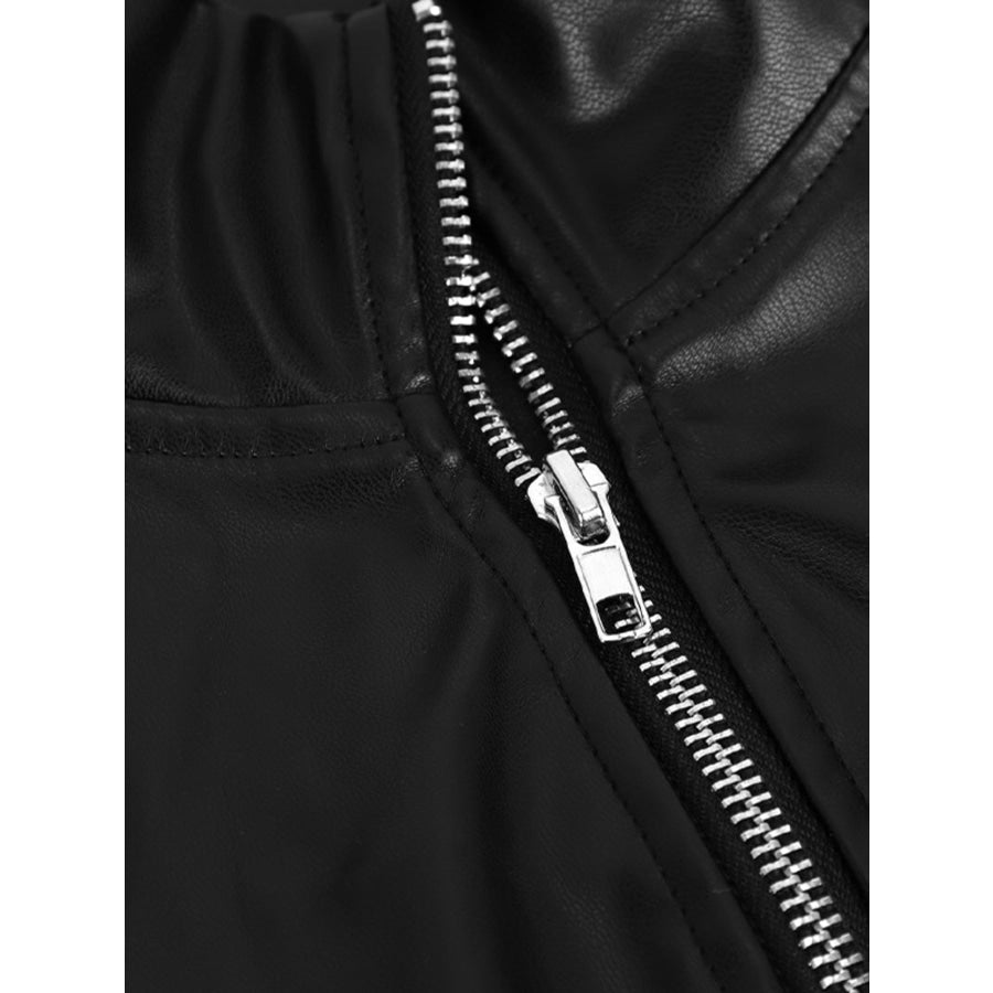 Zip Up Long Sleeve Leather Jacket Apparel and Accessories