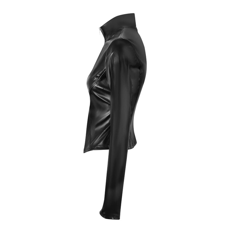 Zip Up Long Sleeve Leather Jacket Apparel and Accessories