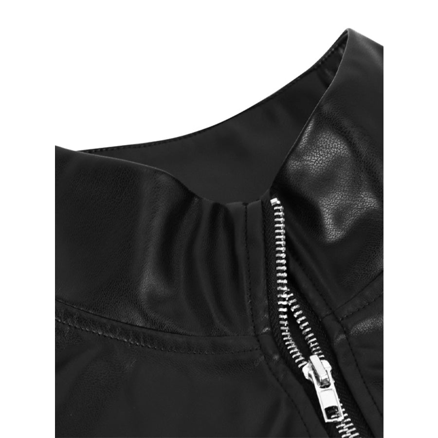 Zip Up Long Sleeve Leather Jacket Apparel and Accessories