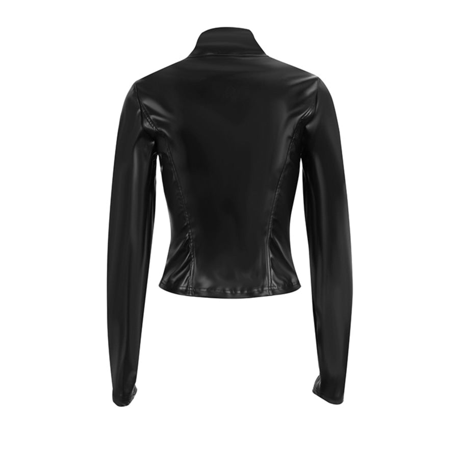 Zip Up Long Sleeve Leather Jacket Apparel and Accessories