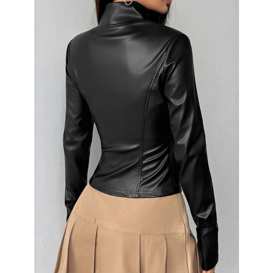 Zip Up Long Sleeve Leather Jacket Apparel and Accessories