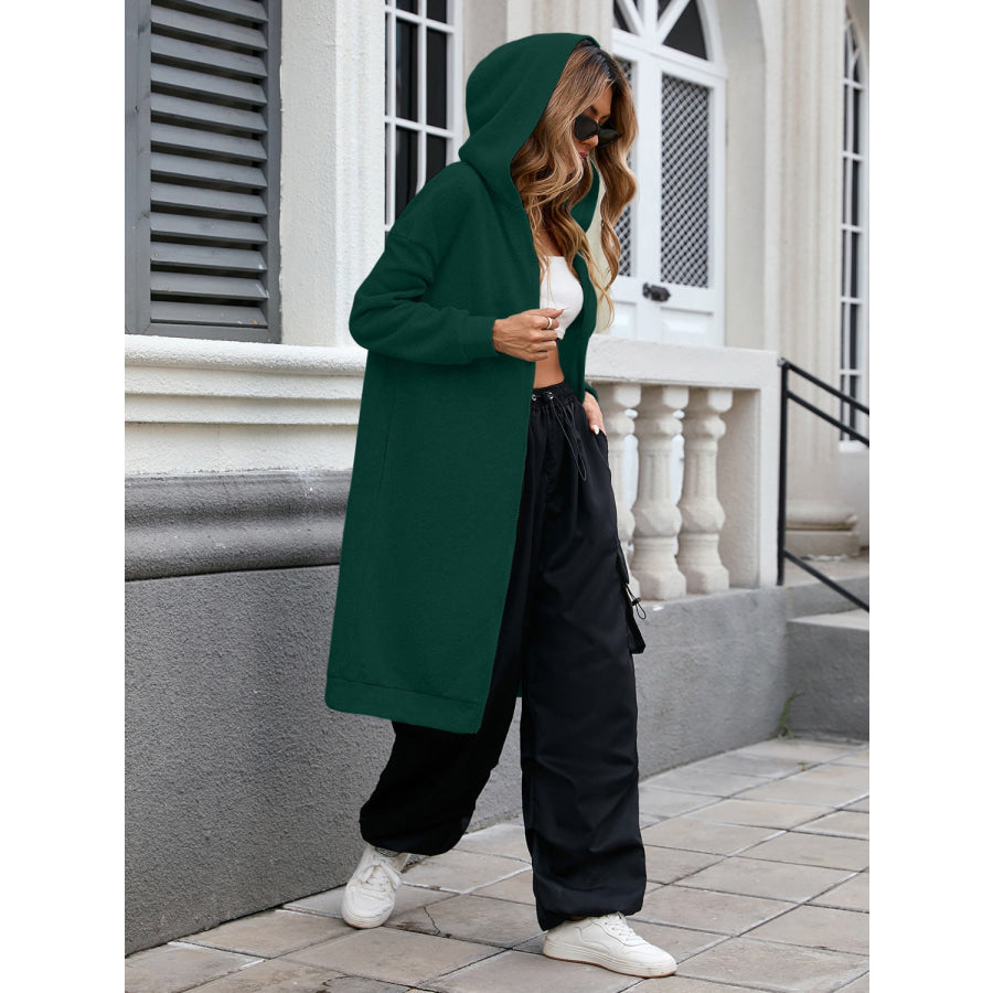 Zip Up Long Sleeve Longline Hooded Outerwear Dark Green / XL Apparel and Accessories