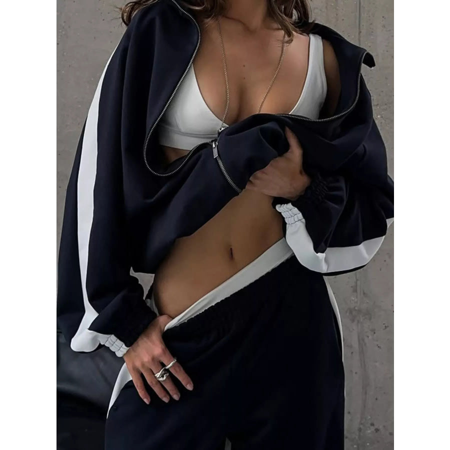Zip Up Long Sleeve Outerwear and Pants Set Apparel and Accessories