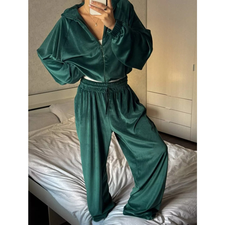 Zip Up Long Sleeve Outerwear and Pants Set Dark Green / S Apparel and Accessories