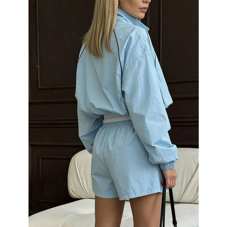Zip Up Long Sleeve Outerwear and Shorts Set Apparel and Accessories