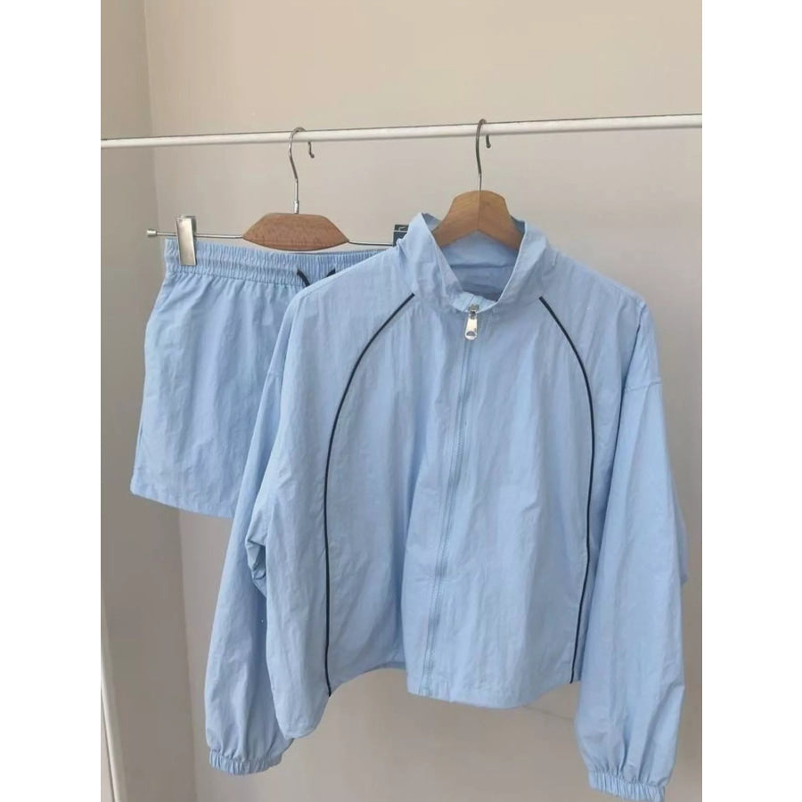 Zip Up Long Sleeve Outerwear and Shorts Set Apparel and Accessories