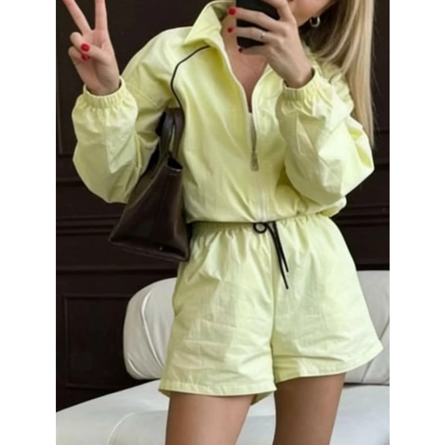 Zip Up Long Sleeve Outerwear and Shorts Set Apparel and Accessories