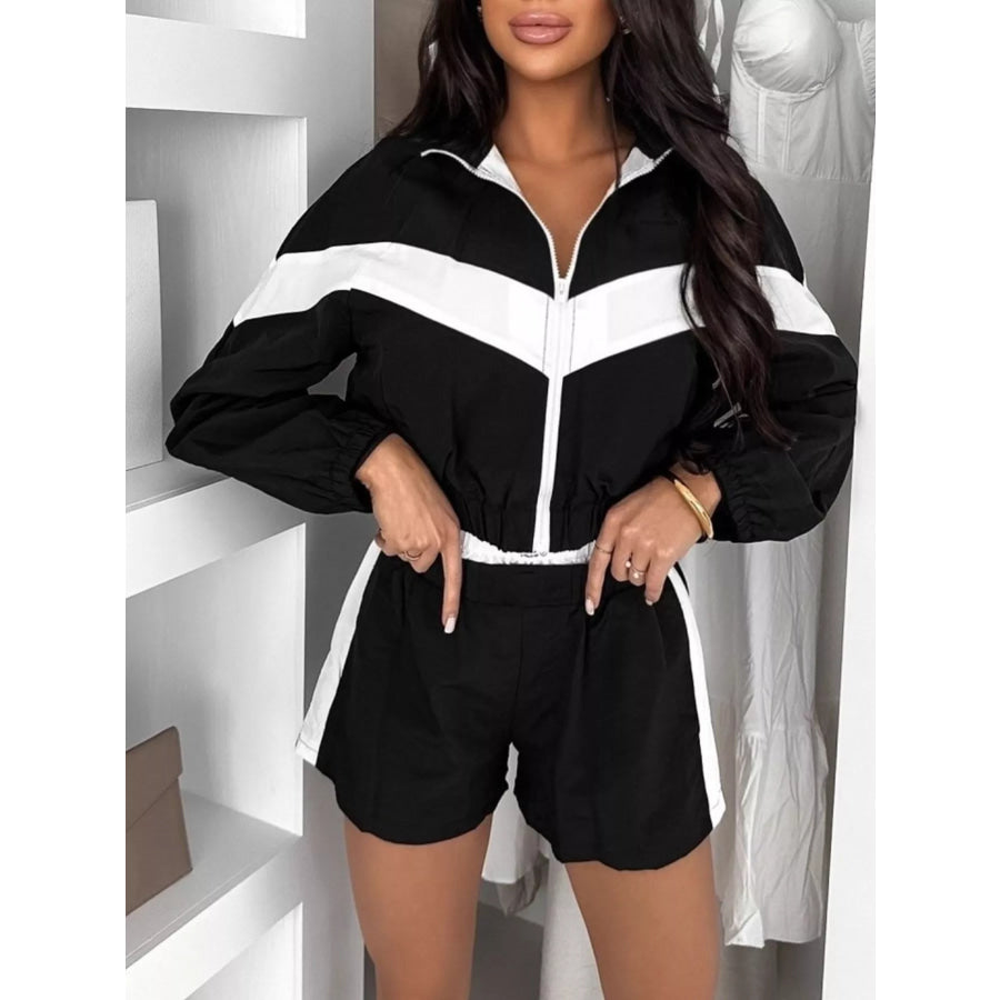 Zip Up Long Sleeve Outerwear and Shorts Set Apparel and Accessories