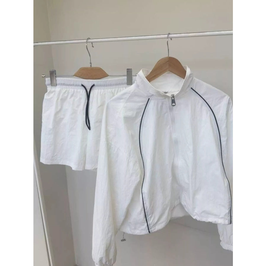 Zip Up Long Sleeve Outerwear and Shorts Set Apparel and Accessories