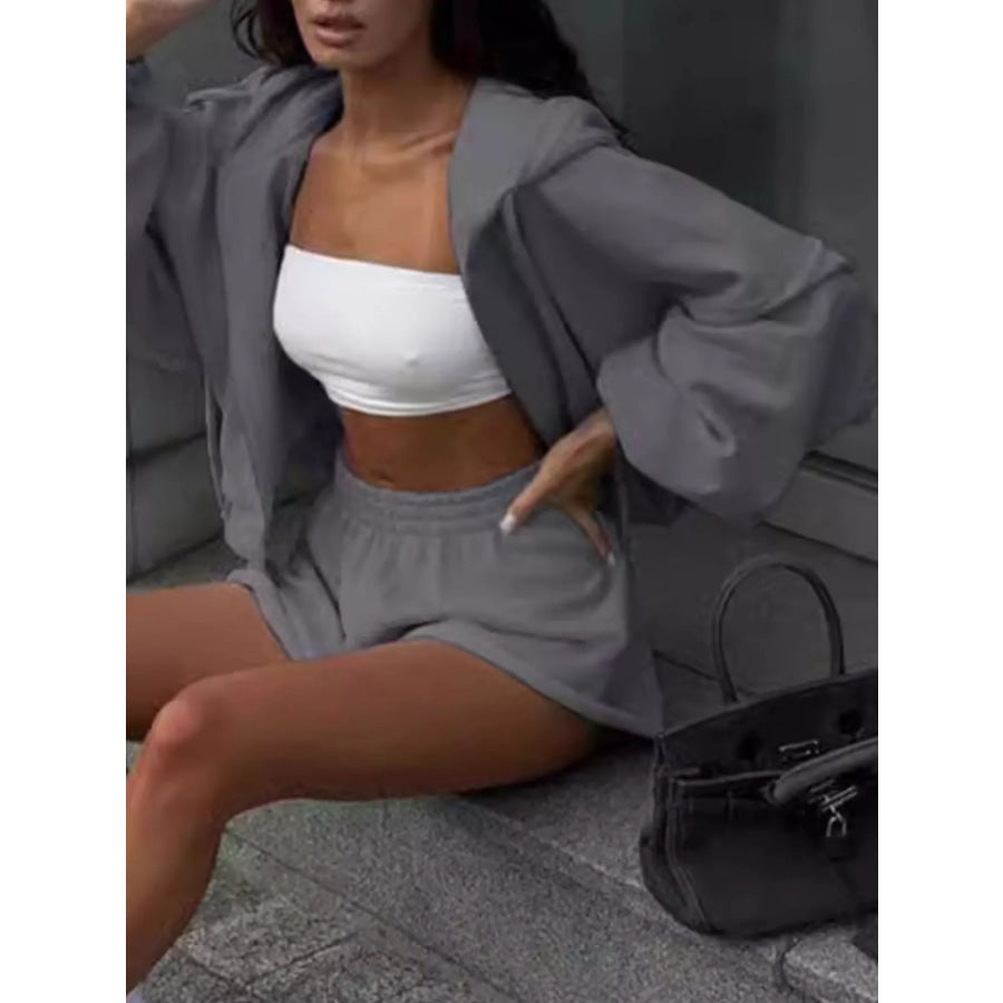 Zip Up Long Sleeve Outerwear and Shorts Set Apparel and Accessories