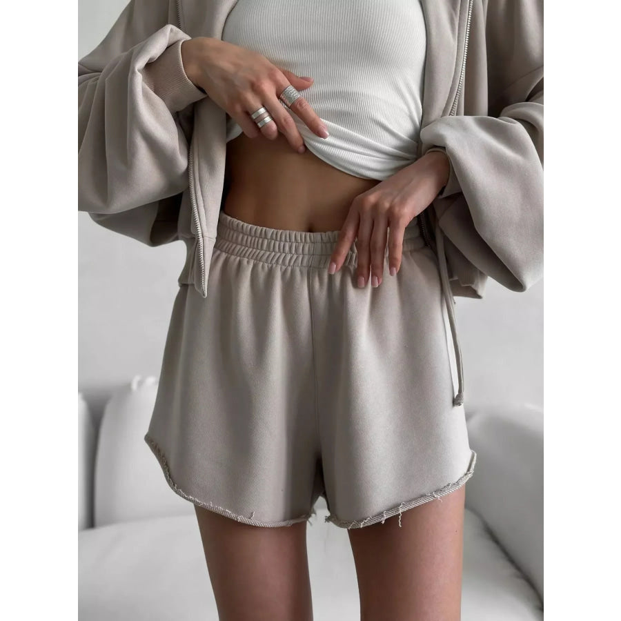 Zip Up Long Sleeve Outerwear and Shorts Set Apparel and Accessories