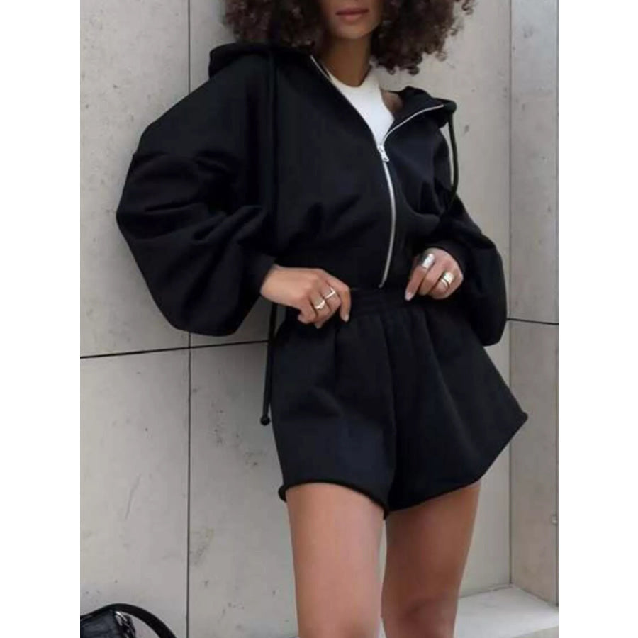 Zip Up Long Sleeve Outerwear and Shorts Set Apparel and Accessories