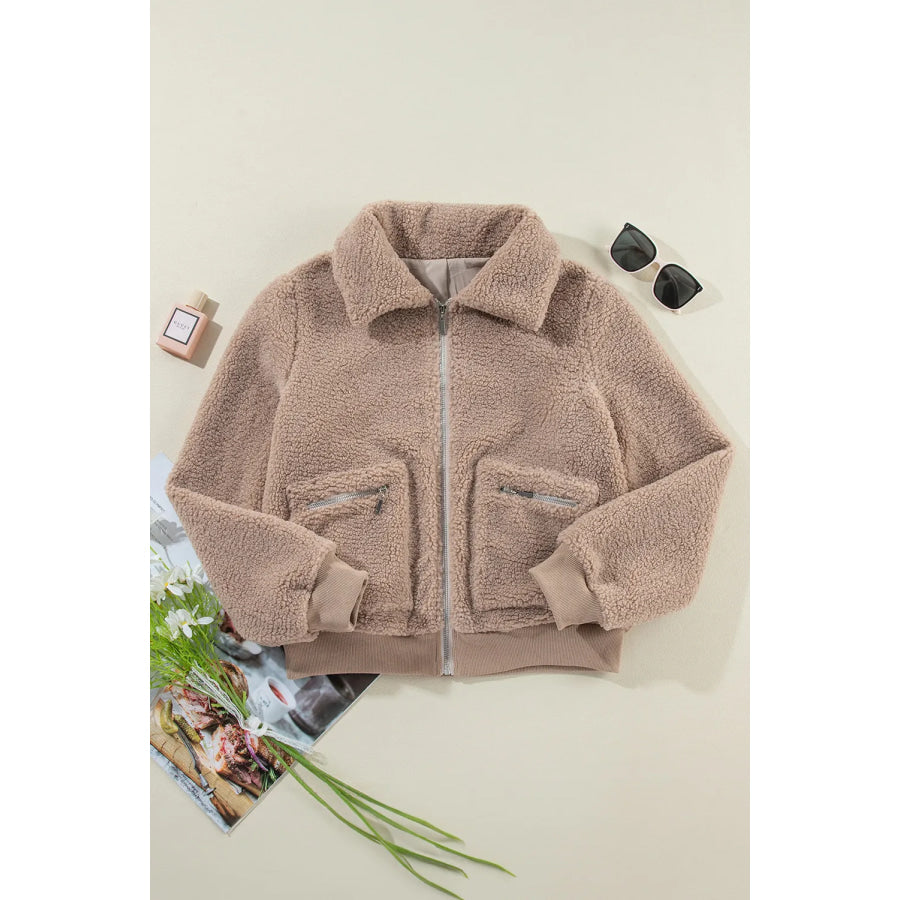 Zip Up Long Sleeve Plush Jacket Apparel and Accessories