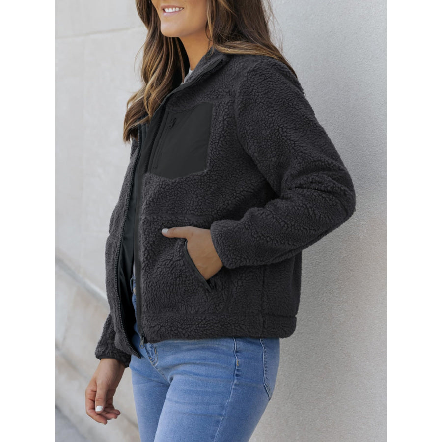 Zip Up Long Sleeve Plush Jacket Apparel and Accessories