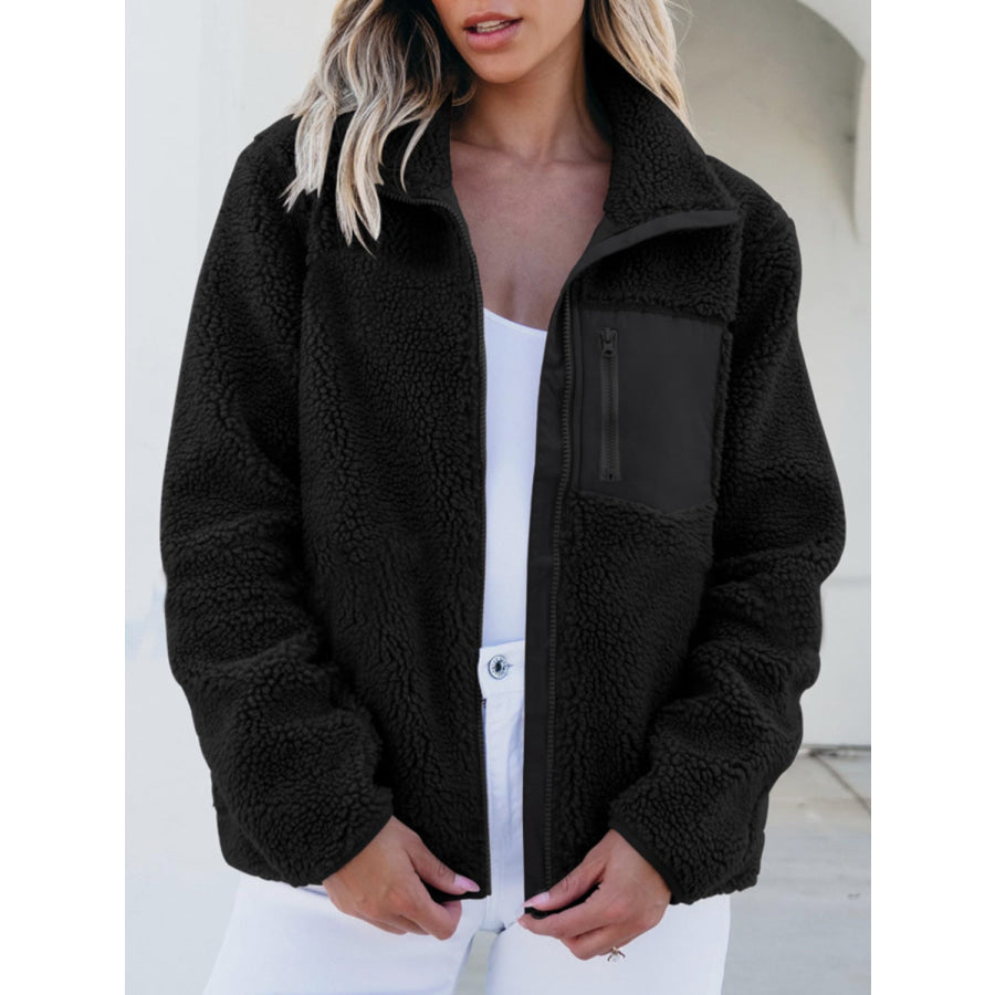 Zip Up Long Sleeve Plush Jacket Apparel and Accessories