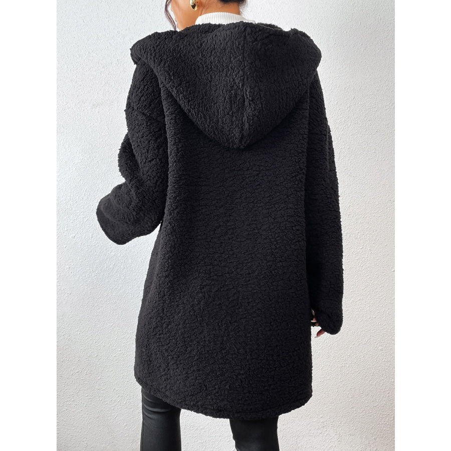 Zip Up Long Sleeve Sherpa Hooded Coat Black / S Apparel and Accessories