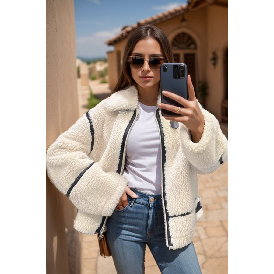 Zip Up Long Sleeve Sherpa Jacket Apparel and Accessories