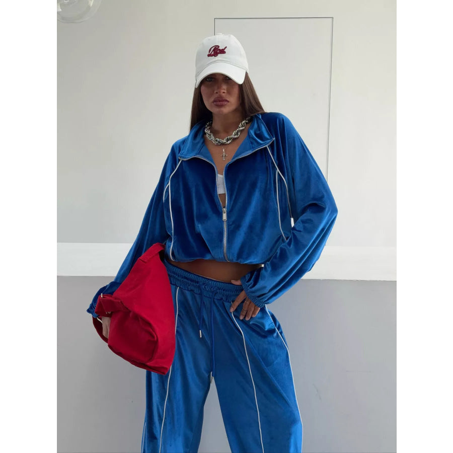 Zip Up Long Sleeve Top and Pants Set Apparel Accessories