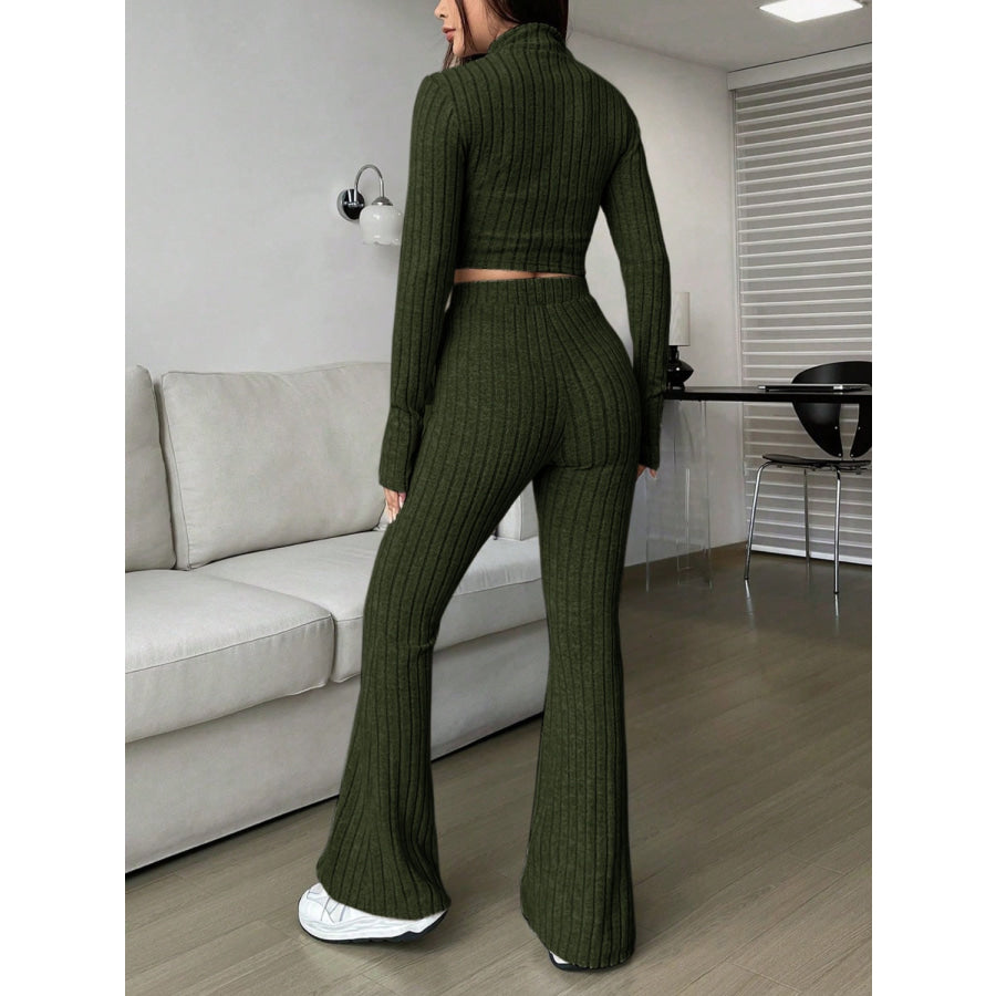 Zip Up Long Sleeve Top and Pants Set Apparel and Accessories