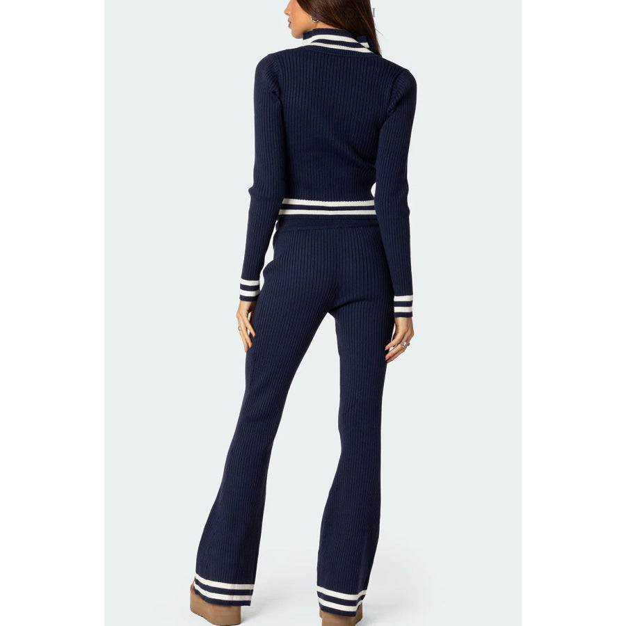 Zip Up Long Sleeve Top and Pants Set Apparel and Accessories