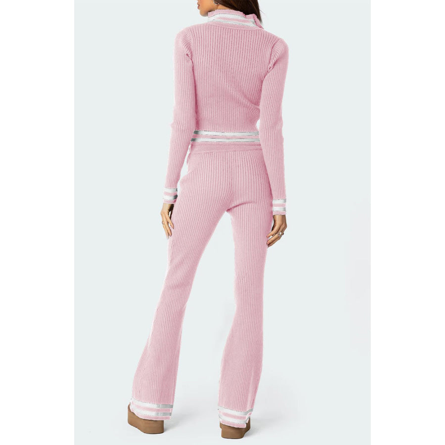 Zip Up Long Sleeve Top and Pants Set Apparel and Accessories