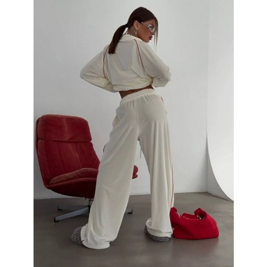 Zip Up Long Sleeve Top and Pants Set Apparel Accessories