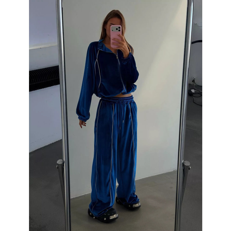 Zip Up Long Sleeve Top and Pants Set Apparel Accessories