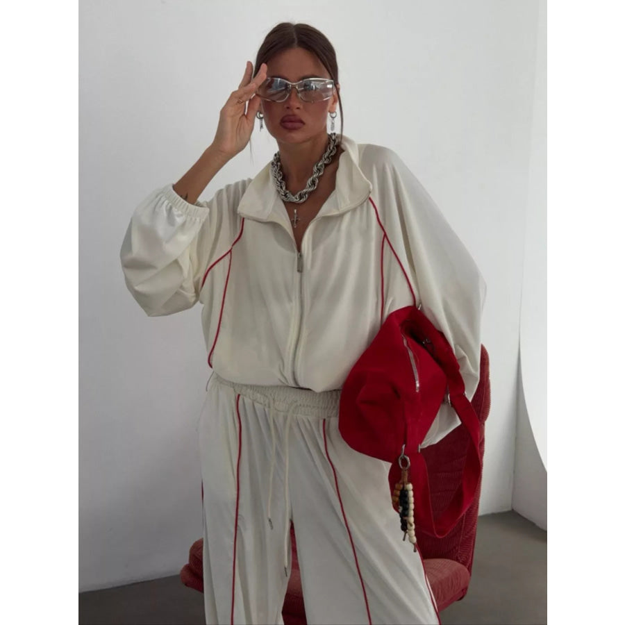 Zip Up Long Sleeve Top and Pants Set Apparel Accessories