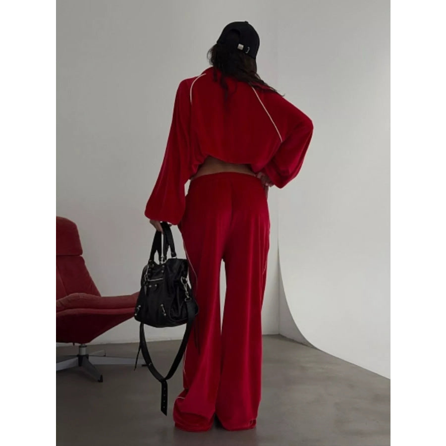 Zip Up Long Sleeve Top and Pants Set Apparel Accessories