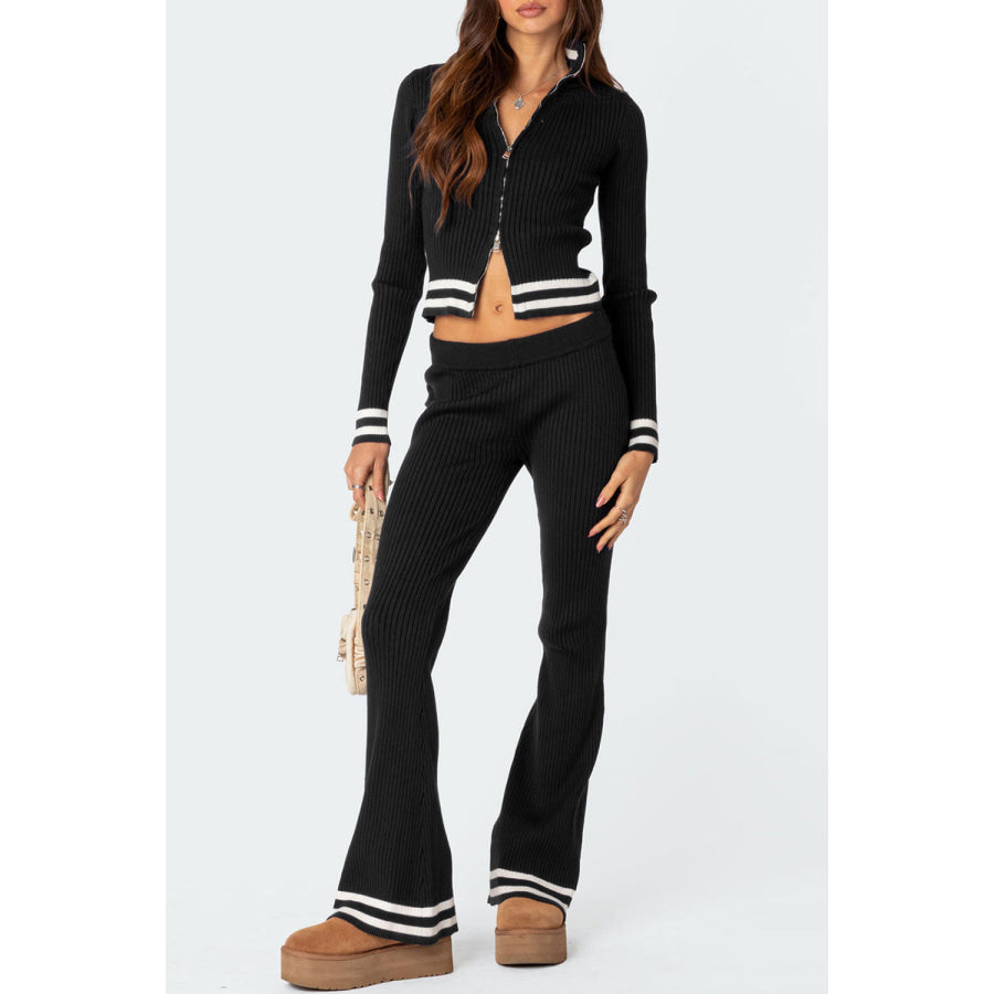 Zip Up Long Sleeve Top and Pants Set Apparel and Accessories