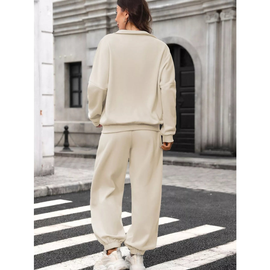 Zip-Up Long Sleeve Top and Pants Set Apparel and Accessories