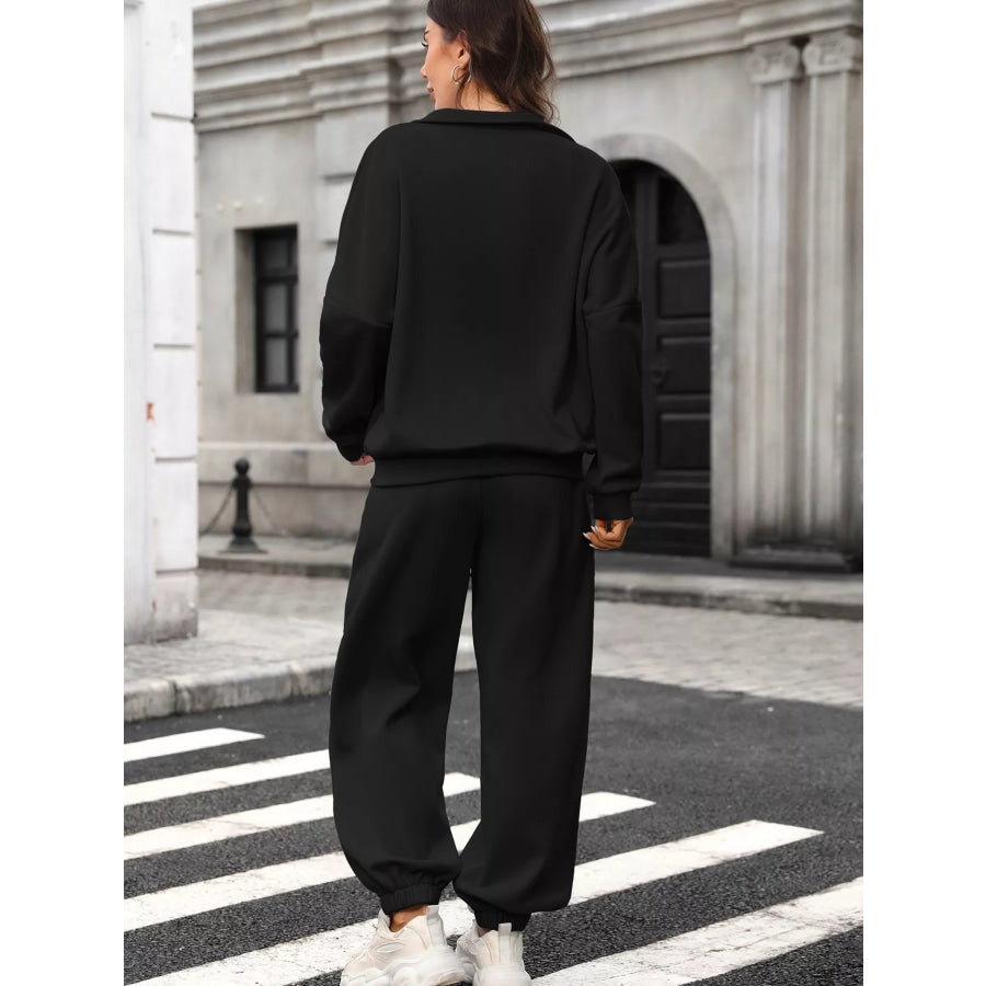 Zip-Up Long Sleeve Top and Pants Set Apparel and Accessories
