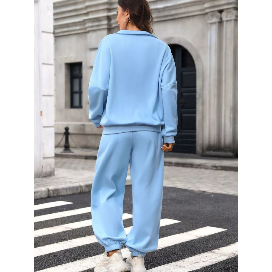 Zip-Up Long Sleeve Top and Pants Set Apparel and Accessories