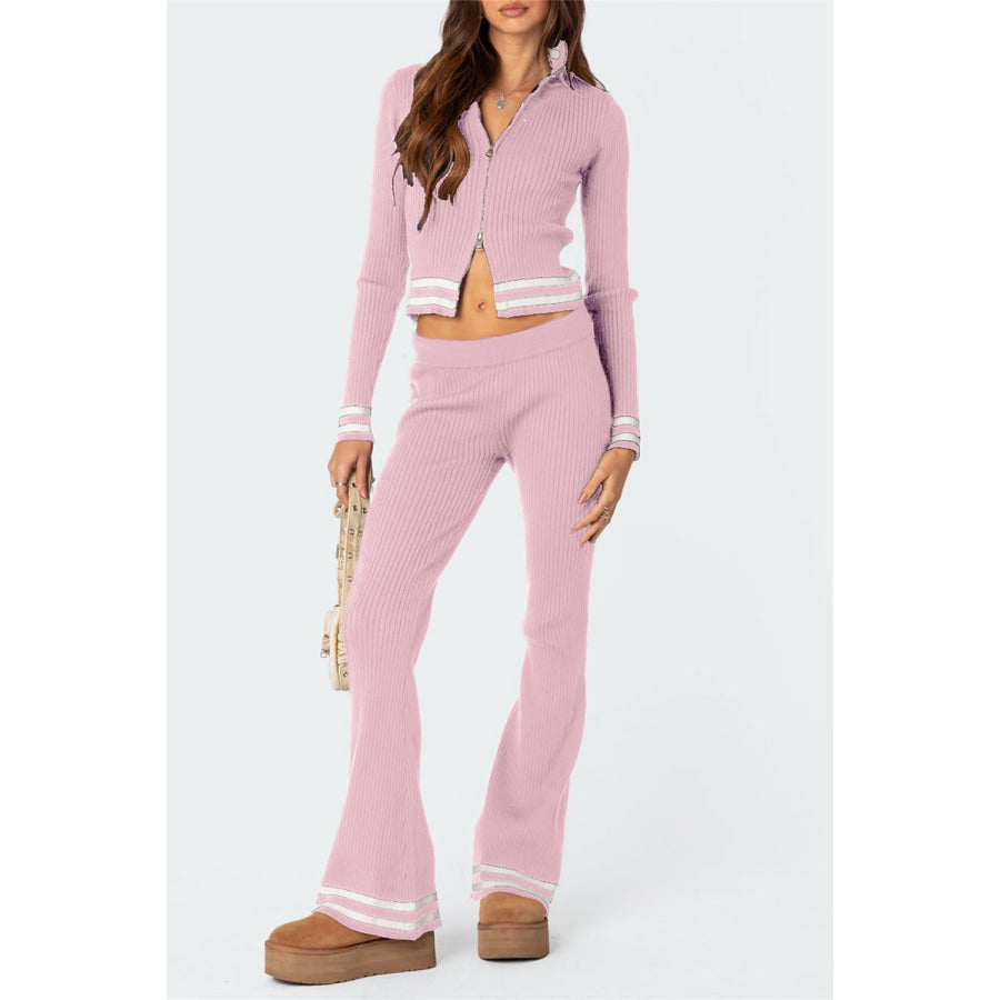 Zip Up Long Sleeve Top and Pants Set Apparel and Accessories