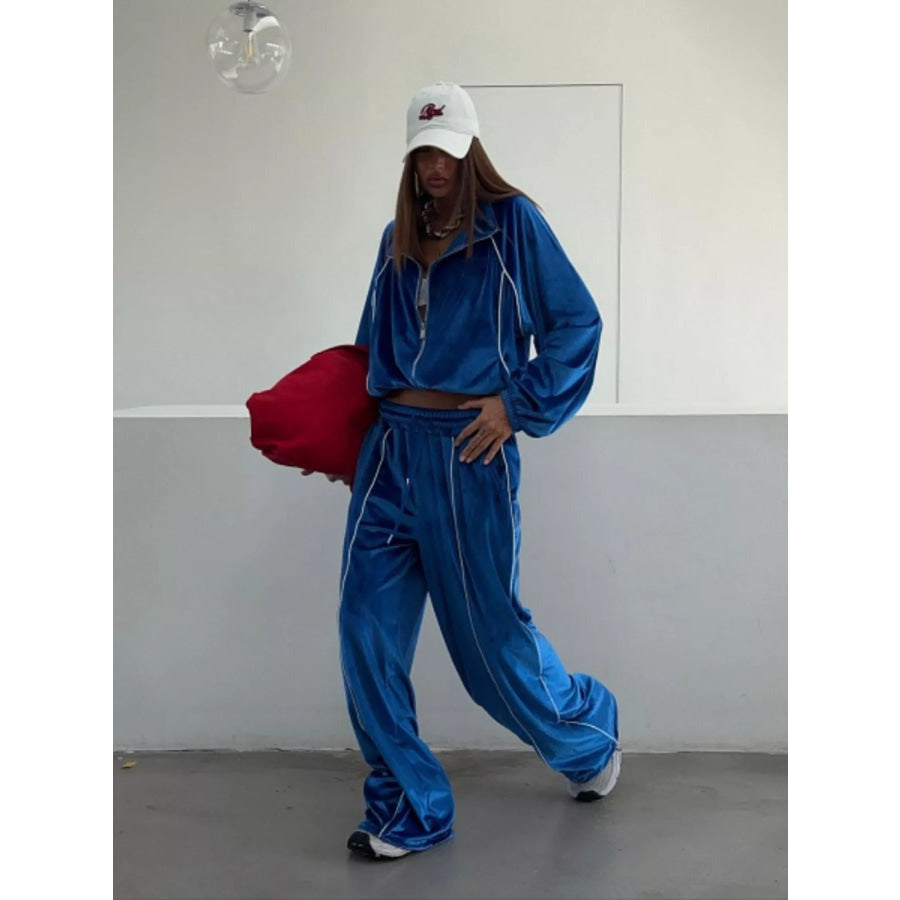 Zip Up Long Sleeve Top and Pants Set Apparel Accessories